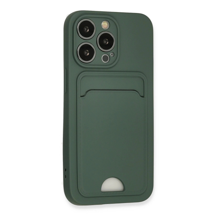 BFS  iPhone 13 Pro Kılıf Kelvin Kartvizitli Silikon - Koyu Yeşil