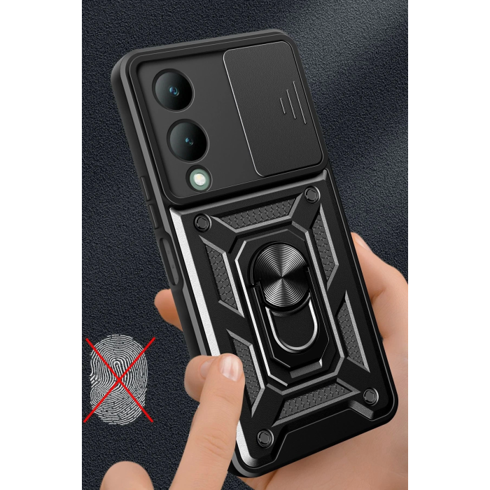 BFS  Vivo Y17S Kılıf Pars Lens Yüzüklü Silikon - Kırmızı
