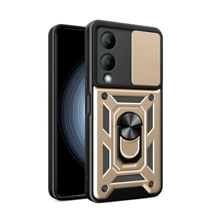 BFS  Vivo Y17S Kılıf Pars Lens Yüzüklü Silikon - Gold
