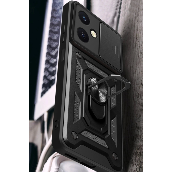 BFS  Vivo Y27 Kılıf Pars Lens Yüzüklü Silikon - Gümüş