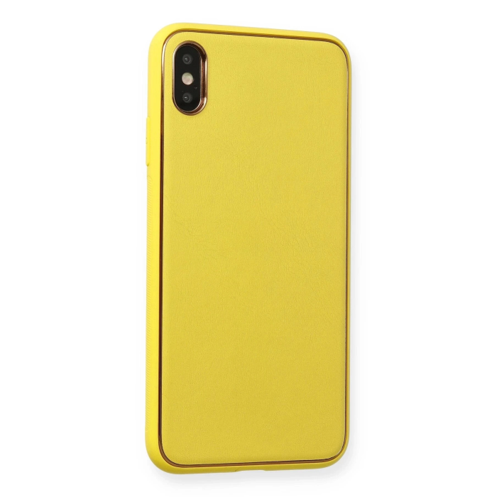 BFS  iPhone XS Max Kılıf Coco Deri Silikon Kapak - Sarı