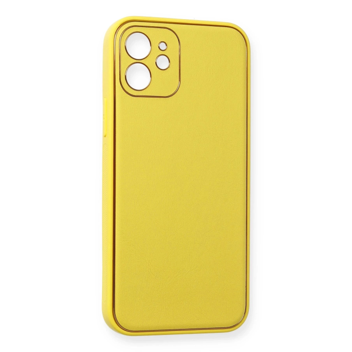 BFS  iPhone 12 Kılıf Coco Deri Silikon Kapak - Sarı