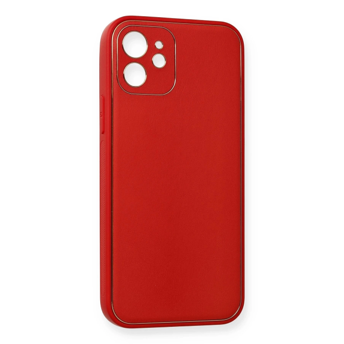 BFS  iPhone 12 Kılıf Coco Deri Silikon Kapak - Kırmızı