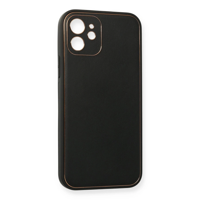 BFS  iPhone 12 Kılıf Coco Deri Silikon Kapak - Siyah