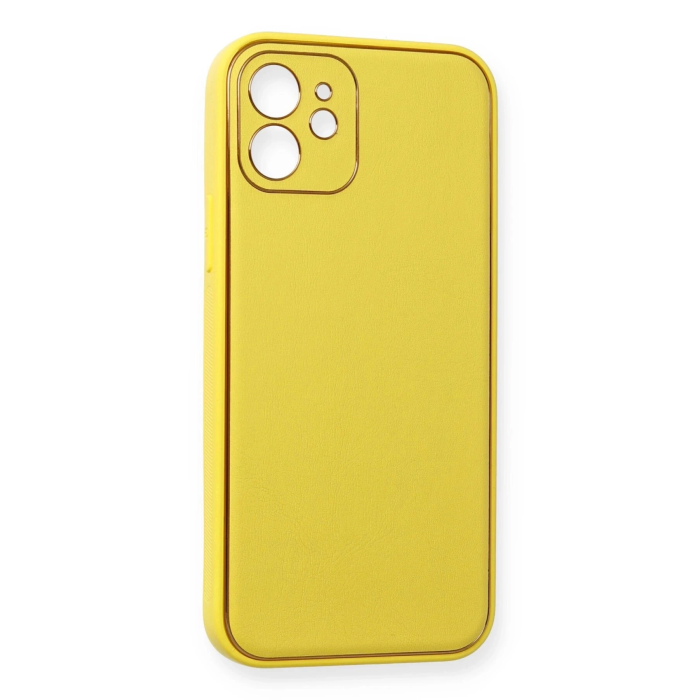 BFS  iPhone 12 Mini Kılıf Coco Deri Silikon Kapak - Sarı