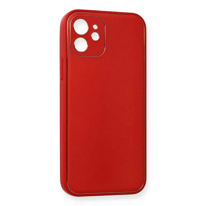 BFS  iPhone 12 Mini Kılıf Coco Deri Silikon Kapak - Kırmızı