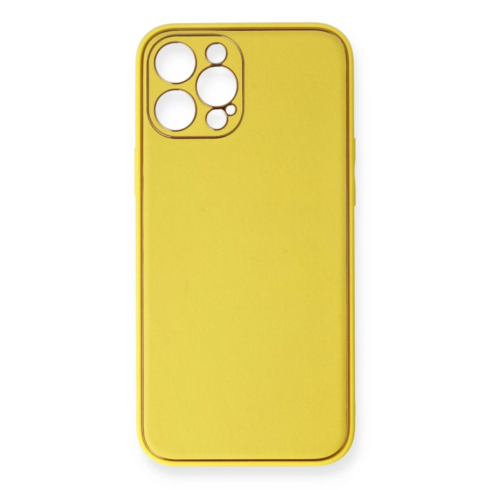 BFS  iPhone 12 Pro Kılıf Coco Deri Silikon Kapak - Sarı