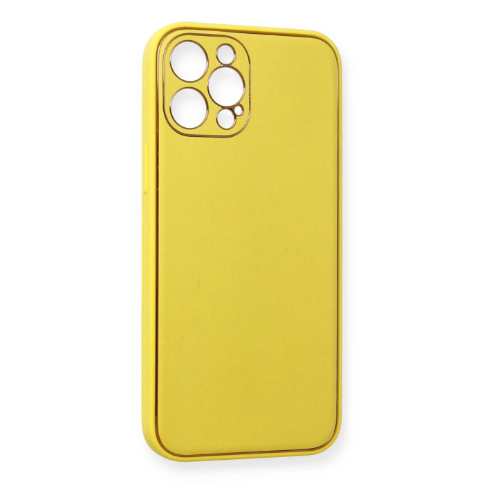 BFS  iPhone 12 Pro Kılıf Coco Deri Silikon Kapak - Sarı