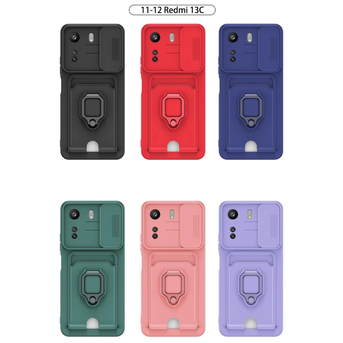 BFS  Xiaomi Redmi 13C Kılıf Zuma Kartvizitli Yüzüklü Silikon - Pembe