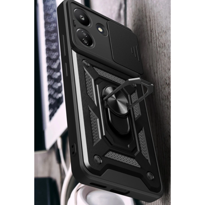 BFS  Xiaomi Redmi 13C Kılıf Pars Lens Yüzüklü Silikon - Kırmızı