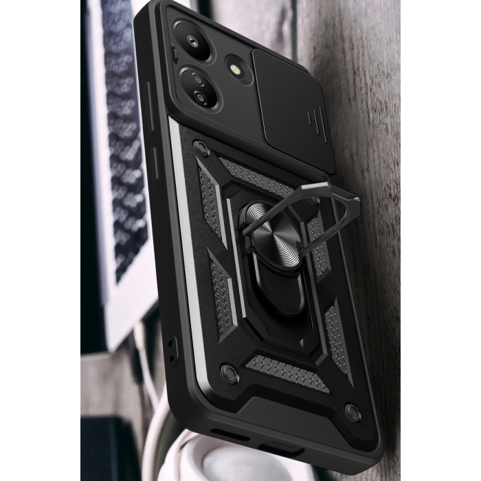 BFS  Xiaomi Redmi 13C Kılıf Pars Lens Yüzüklü Silikon - Yeşil