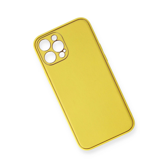 BFS  iPhone 12 Pro Max Kılıf Coco Deri Silikon Kapak - Sarı