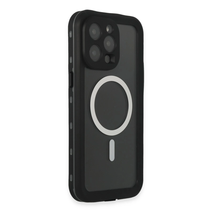 BFS  iPhone 15 Pro Max Kılıf Red Pepper Magneticsafe Su Geçirmez Kılıf - Siyah-Gri