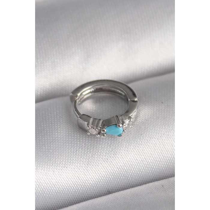 BFS 316L Çelik Gümüş Renk Zirkon Taşlı Mavi Boncuk Detay Tragus Piercing