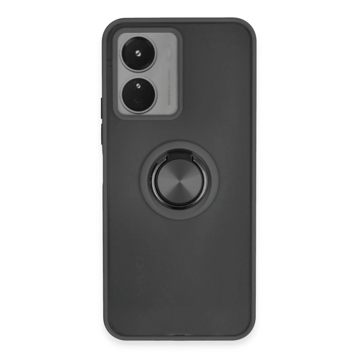 BFS  Vivo Y16 Kılıf Montreal Yüzüklü Silikon Kapak - Siyah