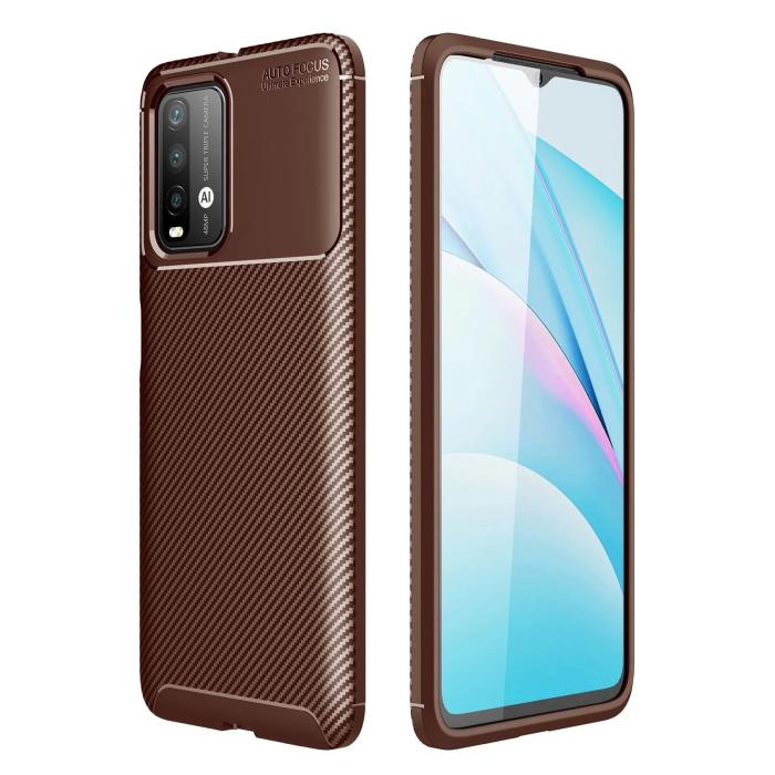 BFS  Xiaomi Redmi 9T Kılıf Auto Focus Karbon Kapak - Kahverengi
