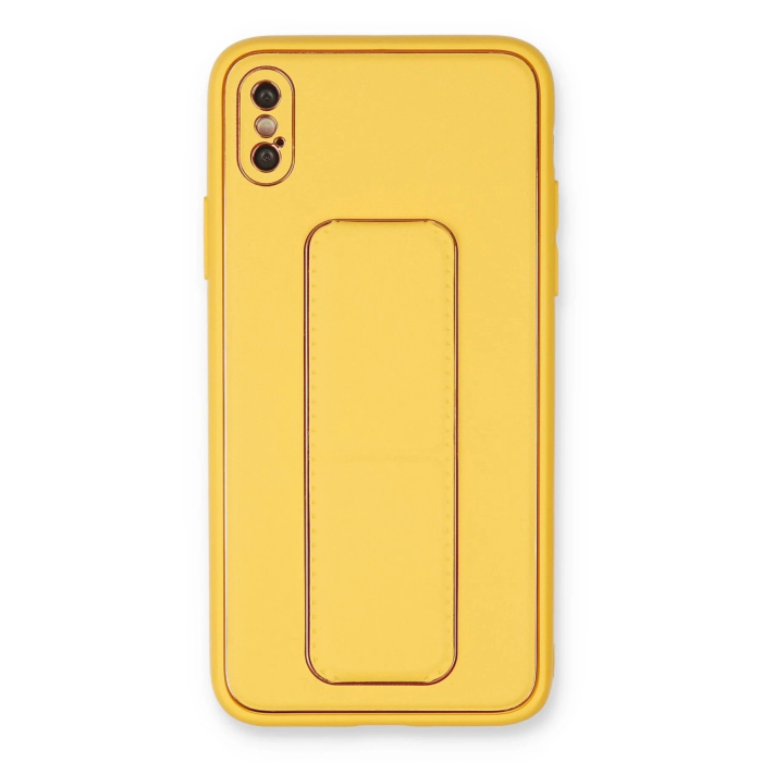 BFS  iPhone X Kılıf Coco Deri Standlı Kapak - Sarı