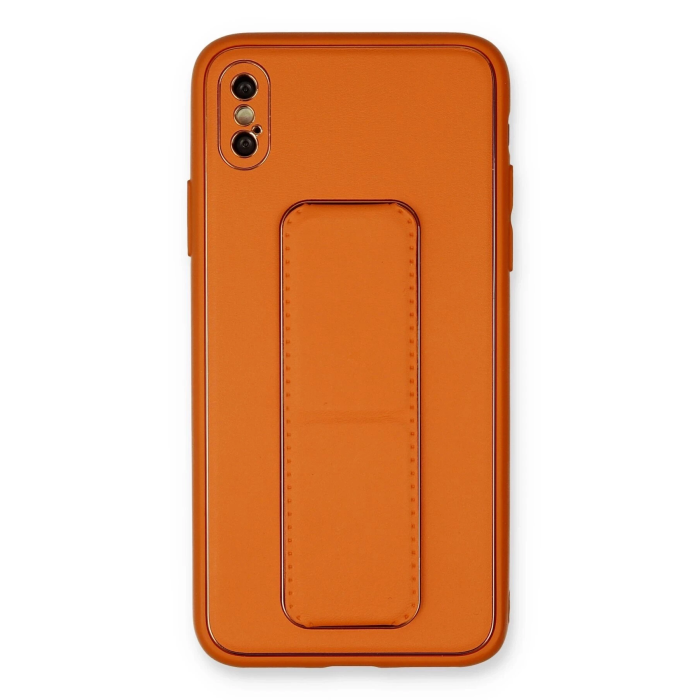BFS  iPhone X Kılıf Coco Deri Standlı Kapak - Turuncu