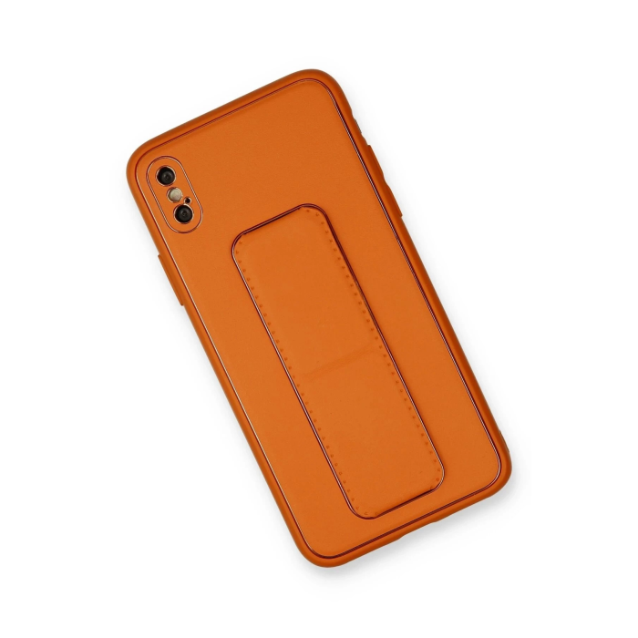 BFS  iPhone X Kılıf Coco Deri Standlı Kapak - Turuncu