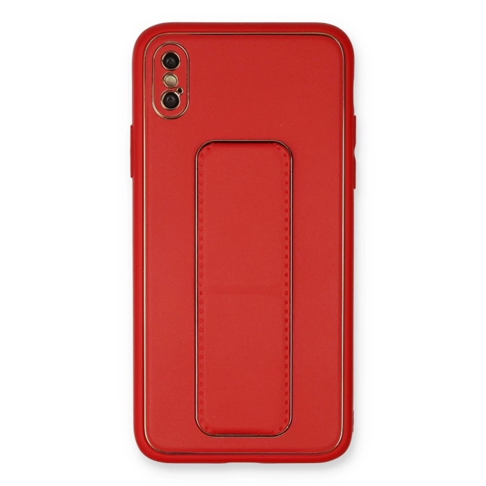 BFS  iPhone XS Max Kılıf Coco Deri Standlı Kapak - Kırmızı