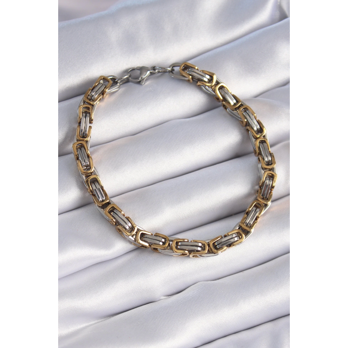 BFS 316L Çelik Gümüş Gold Renk Kral Zincir Model Erkek Bileklik