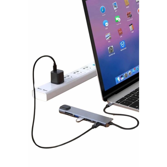 8 Port Çoklayıcı Macbook Ile Uyumlu Çoğaltıcı Type-C dönüştürücü TF SD kart