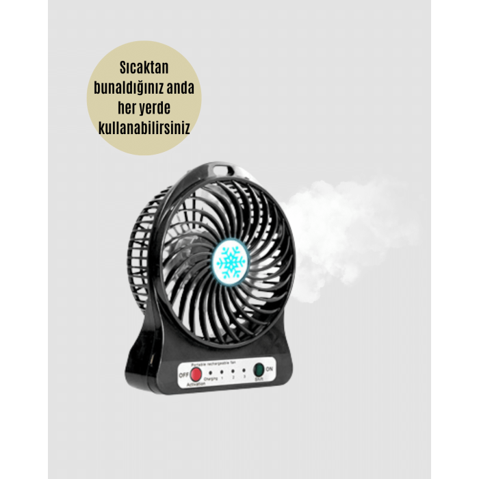 Şarjlı USB Fan – Masaüstü Mini Vantilatör, Taşınabilir, Işıklı, 3 Kademeli, Sessiz