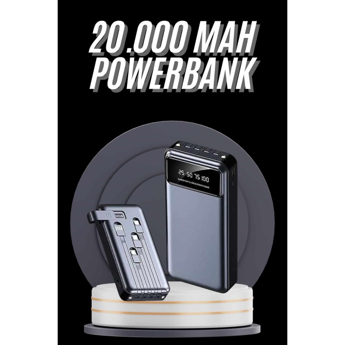 Hızlı Şarj Özellikli 20.000 Mah Dijital Göstergeli USB Girişli Android ve İOS Uyumlu Powerbank