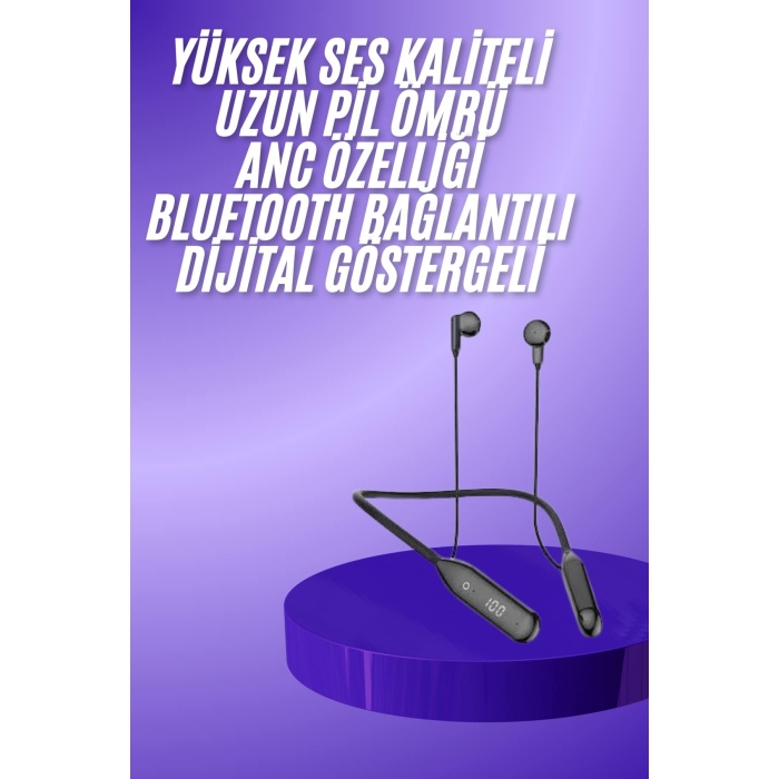100 Saat Kablolu Boyun Askılı Dijital Göstergeli Bluetooth Kulaklığı