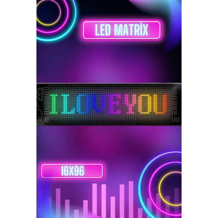 Led Matrix Bluetooth Bağlantılı Araç Camına Uygun Pixsel Görünümlü 16X96