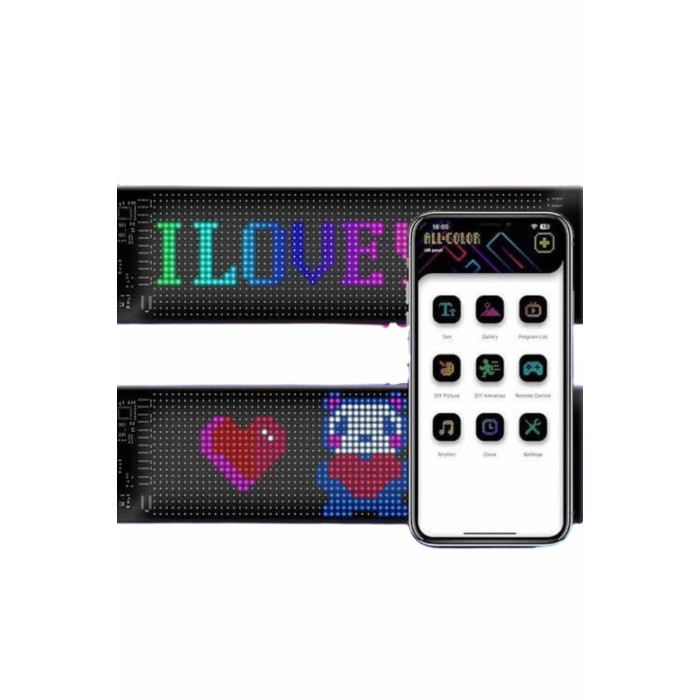 Led Matrix Bluetooth Bağlantılı Araç Camına Uygun Pixsel Görünümlü 16X96