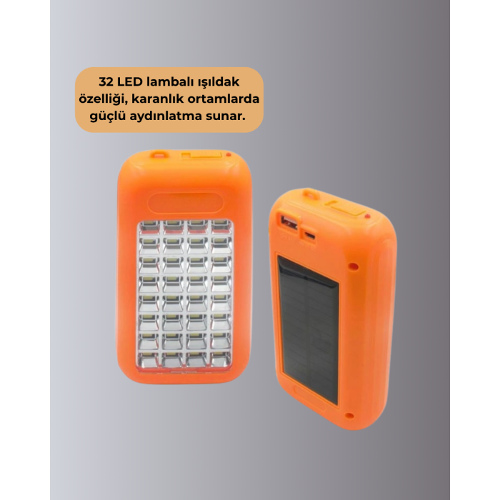 Gold Silver GS-875 Güneş Enerjili Powerbank ve 32 LED Işıldak