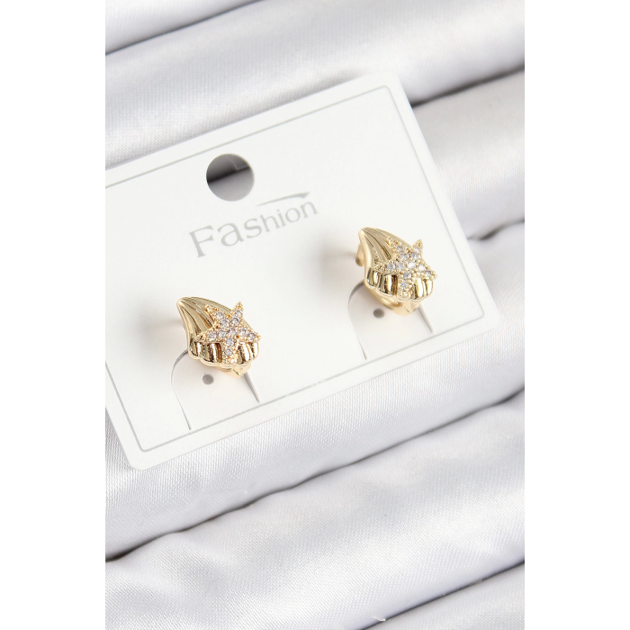 BFS Pirinç Zirkon Taşlı Yıldız Model Gold Renk Çocuk Küpe