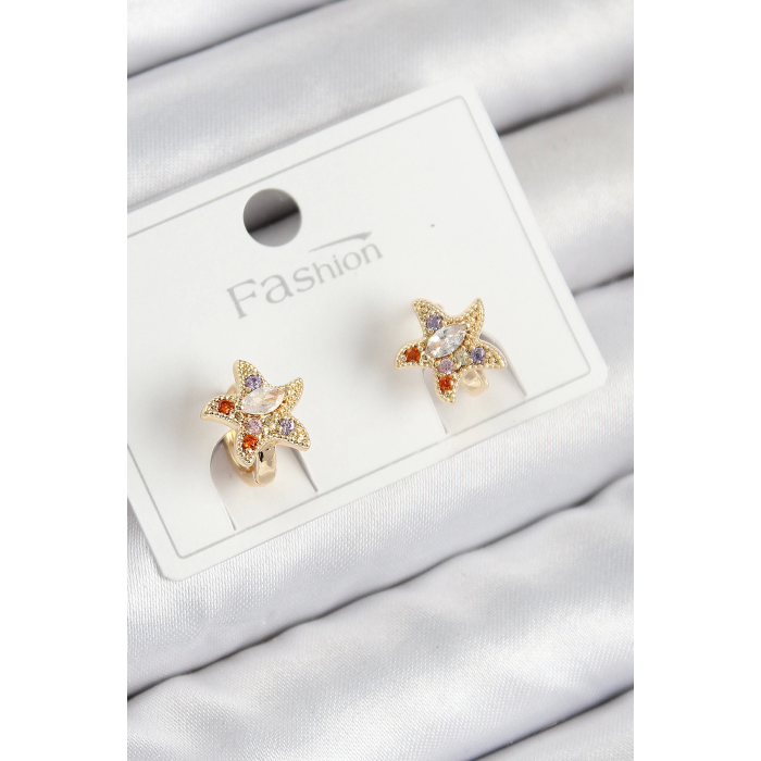 BFS Pirinç Zirkon Taşlı Yıldız Model Gold Renk Çocuk Küpe