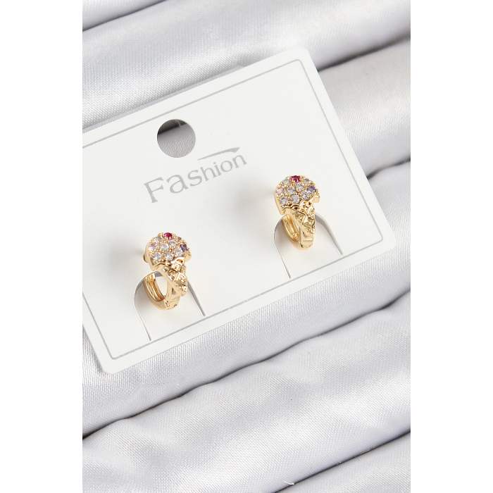 BFS Pirinç Zirkon Taşlı Dondurma Model Gold Renk Çocuk Küpe