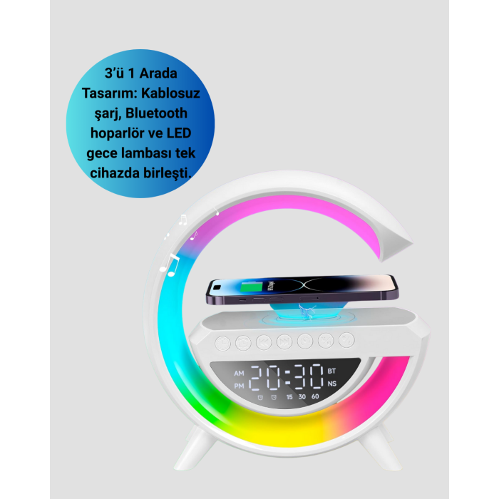 Renkli Işıklı 15W Kablosuz Şarjlı Masa Lambası