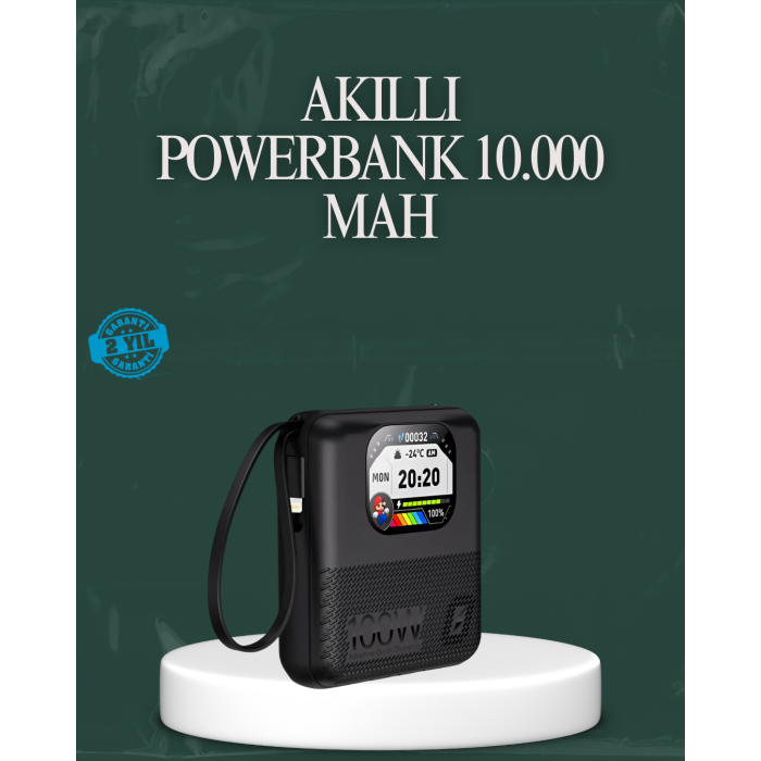 Su Geçirmez 10000 mAh Powerbank ve Akıllı Saat Özellikli Taşınabilir Şarj