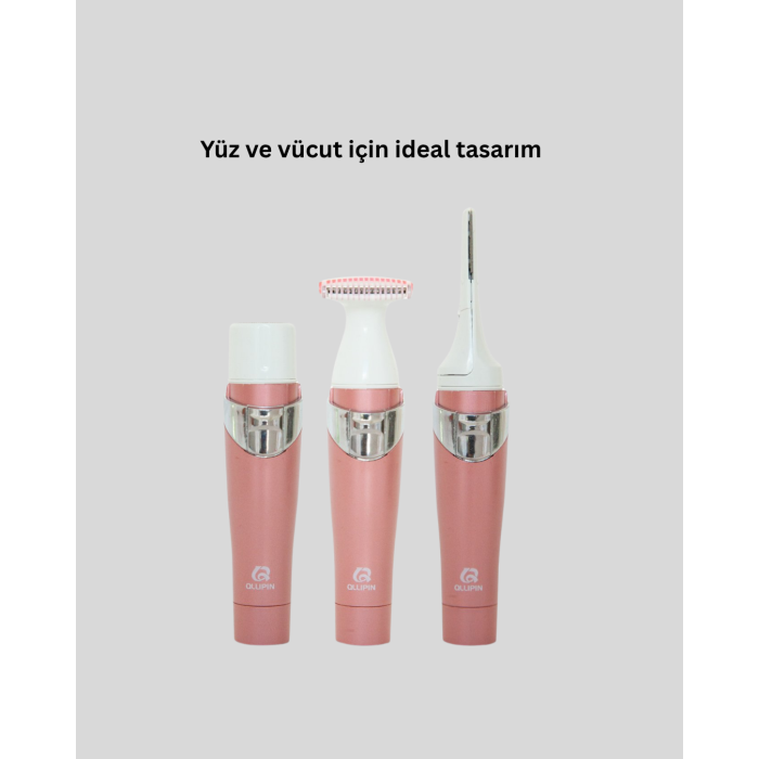 3 Başlıklı Yüz ve Vücut Tüy Temizleme Cihazı Pembe