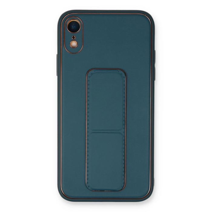 BFS  iPhone XR Kılıf Coco Deri Standlı Kapak - Mavi