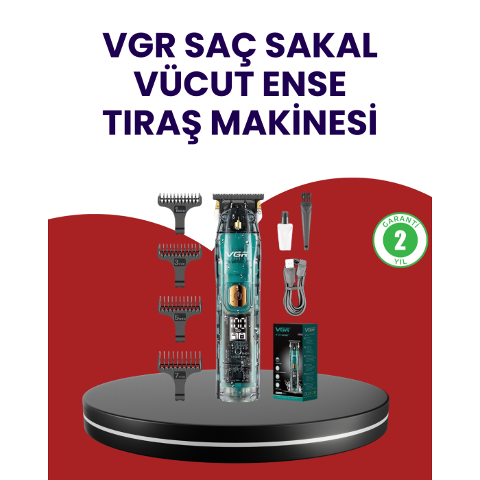 VGR V-695 Şarjlı Profesyonel Erkek Saç Sakal Tıraş Makinesi IPX7 Su Geçirmez