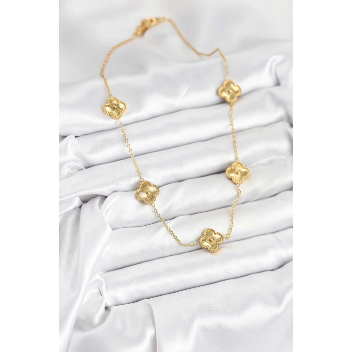 BFS 316L Çelik Zincir Gold Renk Yonca Kadın Kolye