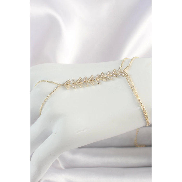 BFS Pirinç Gold Renk Zirkon Taşlı V Model Kadın Şahmeran