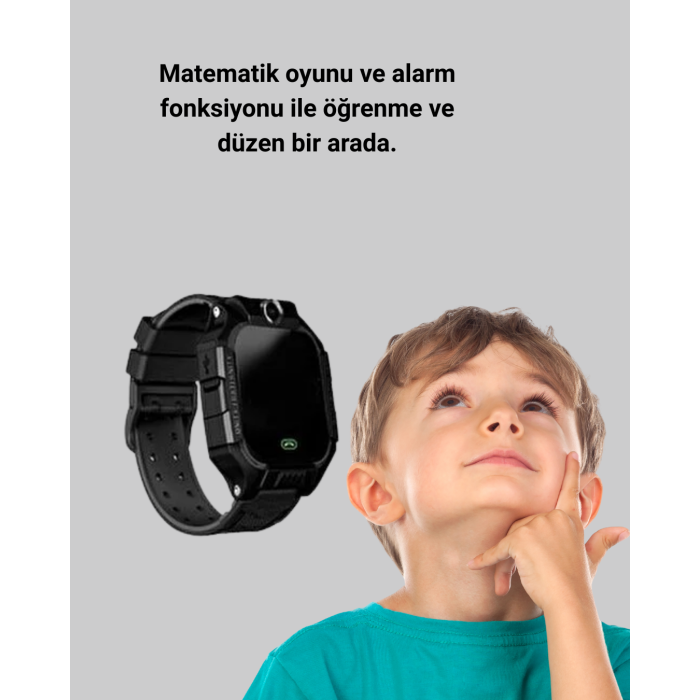 S10 Akıllı Çocuk Saati Siyah Model Çift Yönlü Konuşma ve SOS