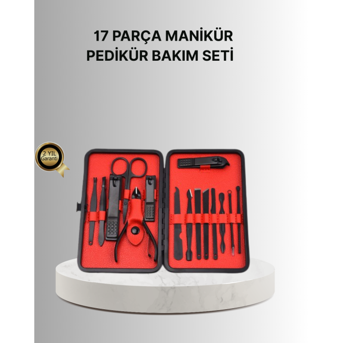 Şık Kutu Tasarımlı 17 Parça Manikür Pedikür Seti Dayanıklı ve Hijyenik