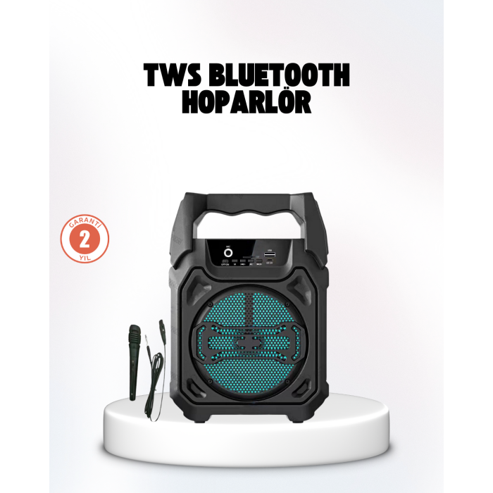 Taşınabilir 6.5” Bluetooth Hoparlör USB TF Kart Mikrofonlu Şarjlı Sistem