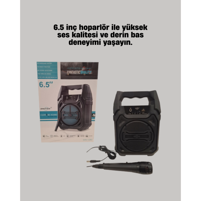 6.5 İnç Bluetooth Hoparlör Mikrofonlu Taşınabilir Karaoke ve Parti Sistemi