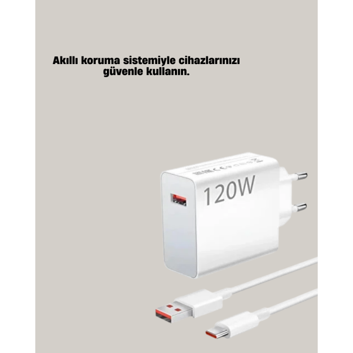 120W Güçlü Hızlı Şarj Adaptörü ve Type-C Kablo Seti – Güvenli Şarj Teknolojisi