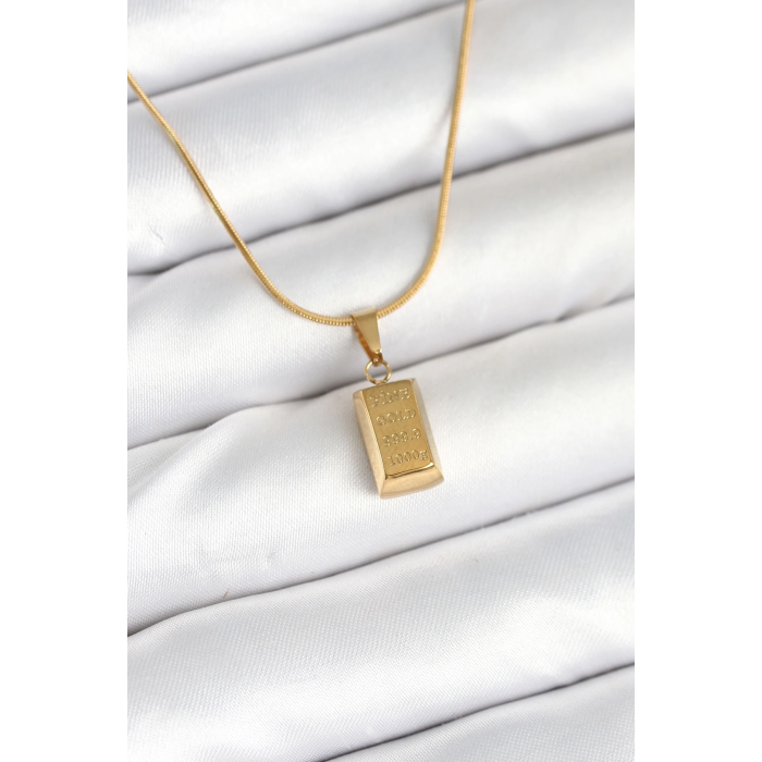 BFS 316L Çelik Gold Renk Mini Külçe Altın Model Kolye