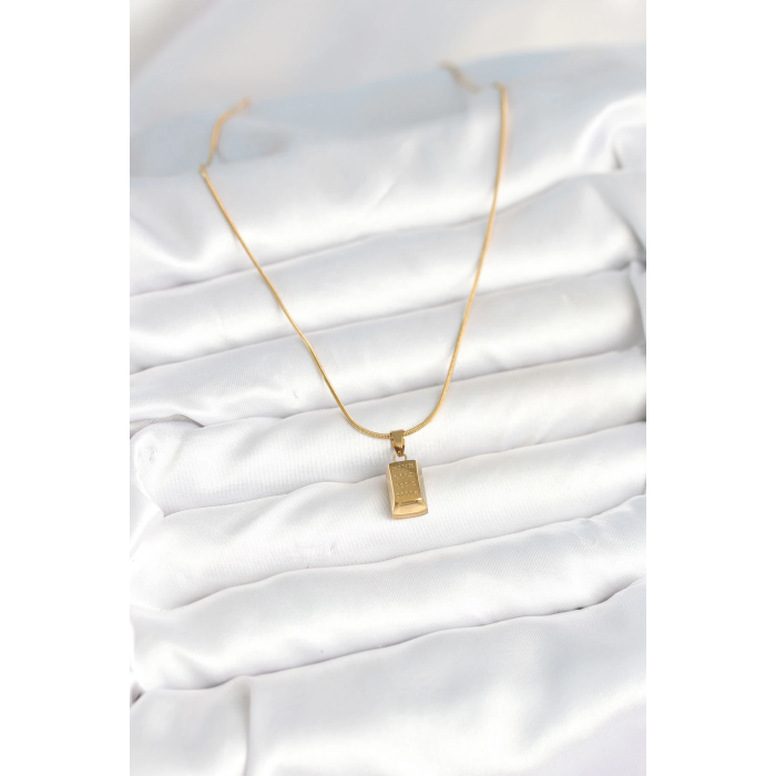 BFS 316L Çelik Gold Renk Mini Külçe Altın Model Kolye