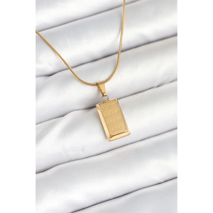 BFS 316L Çelik Gold Renk Külçe Altın Model Kolye